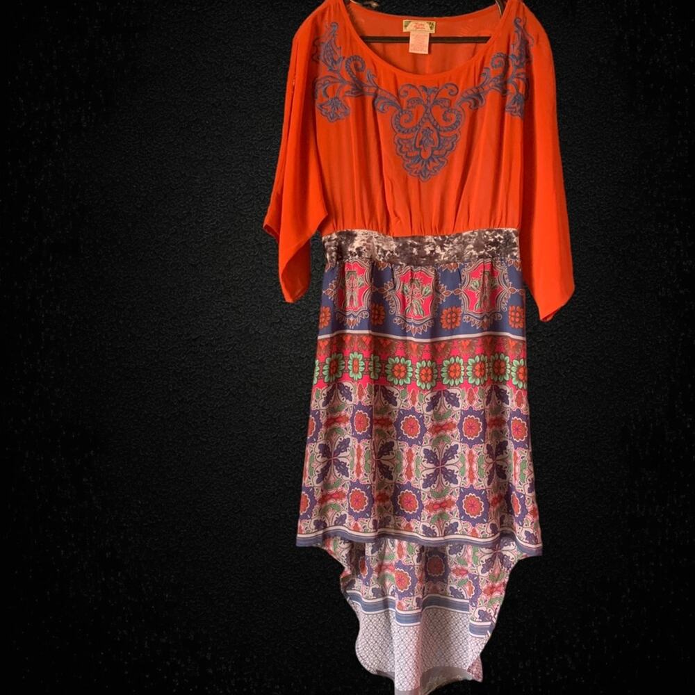 Sheer Chiffon Velvet Waist  Large Kimono Dress  Royal Blue Burnt Orange - Picture 12 of 12